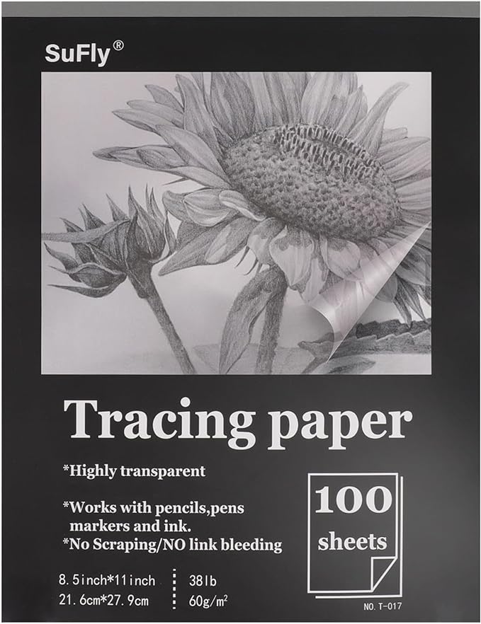 Tracing Paper 8.5x11 inch, 100 Sheets Transparent Vellum Paper by SuFlyDirect
