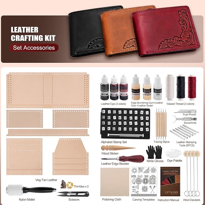 Leather Working Kit with Cowhide and Paint Set | Men's Wallet DIY Kit, Leather - Image 2