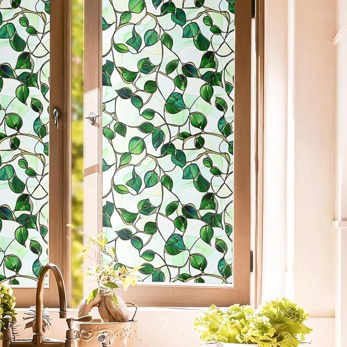 16"x118 Green Mosaic Stained Glass Double Side Window Films Art Decorative by Unknown