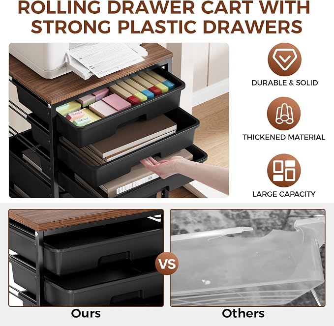 SYKIARIOL 5-Tier Rolling Utility Storage Drawer Craft Cart on Wheels - Image 5
