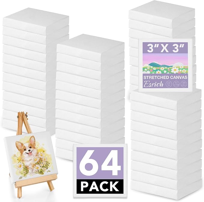 ESRICH Mini Canvases for Painting, 3x3IN Canvas in Bulk 64Pack, 2/5In Profile by ESRICH
