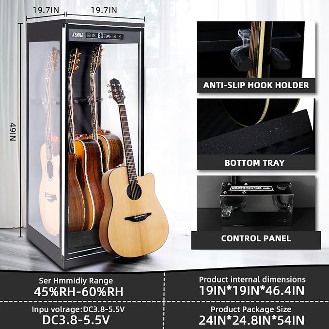Humidity Guitar Display Case 270° Glass Lockable Guitars Ukuleles | Humidity - Image 3