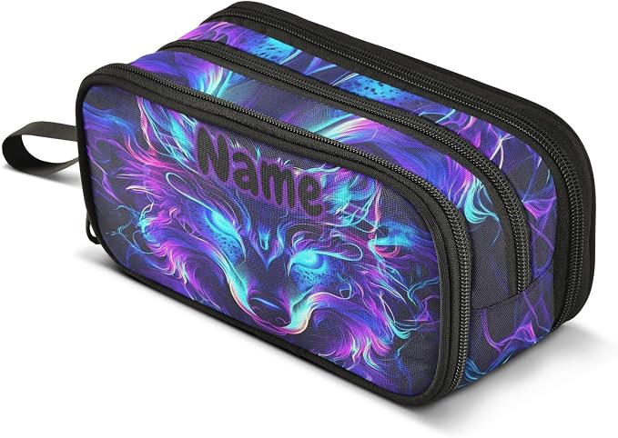 Custom Mystical Wolf Face Pencil Case Box Boys Girls Personalized Name Large by BOENLE-WELCOMEYOURCOMING