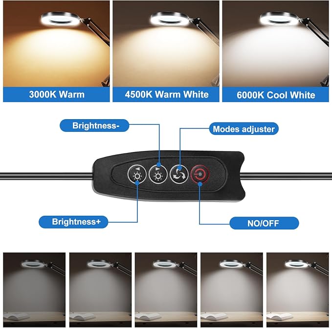 10X Magnifying Glass with Light and Clamp, Real Glass Lens, Adjustable Swing Arm - Image 5