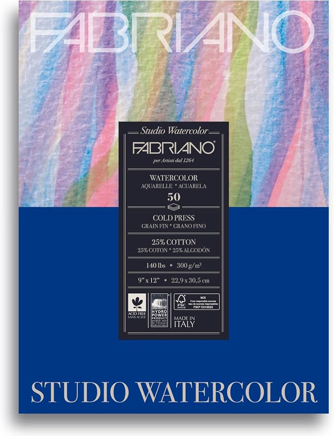 Fabriano Studio Watercolor Pad, Cold-Press, 140 lb., 50 Sheets by Fabriano