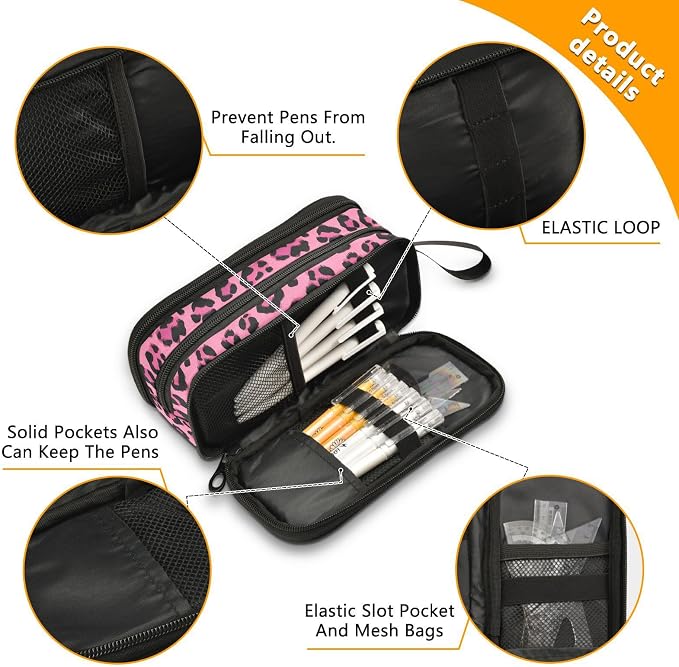Custom Hot Pink Black Leopard Print Pencil Case Box Boys Girls Personalized - Image 4
