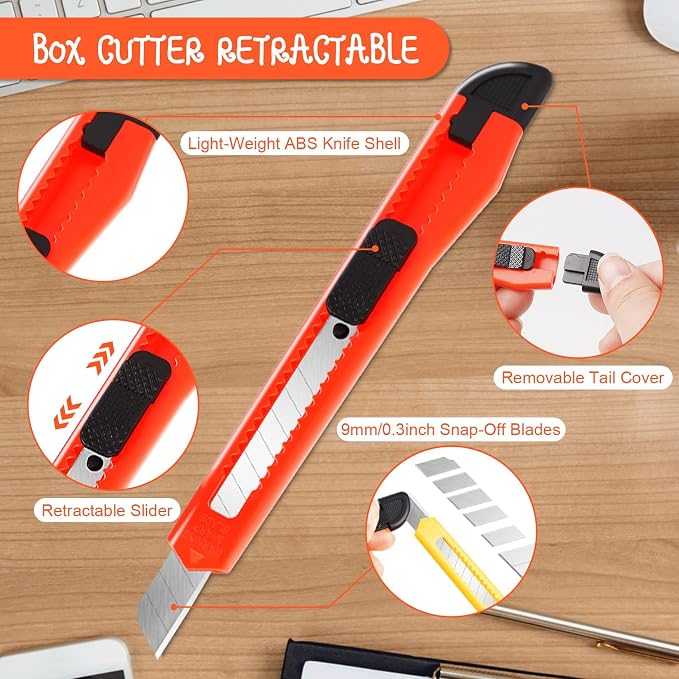 8 Pack Box Cutter Utility Knife, 9mm Snap-off Box Cutter Retractable - Image 3