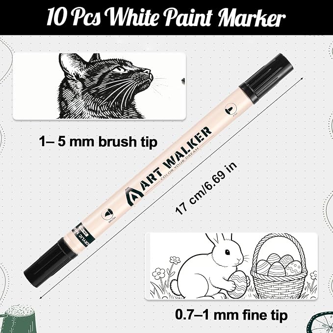Thboxes 10 Pack Black Paint Markers, Dual-Tip Acrylic Paint Pen Fine Tip and - Image 2