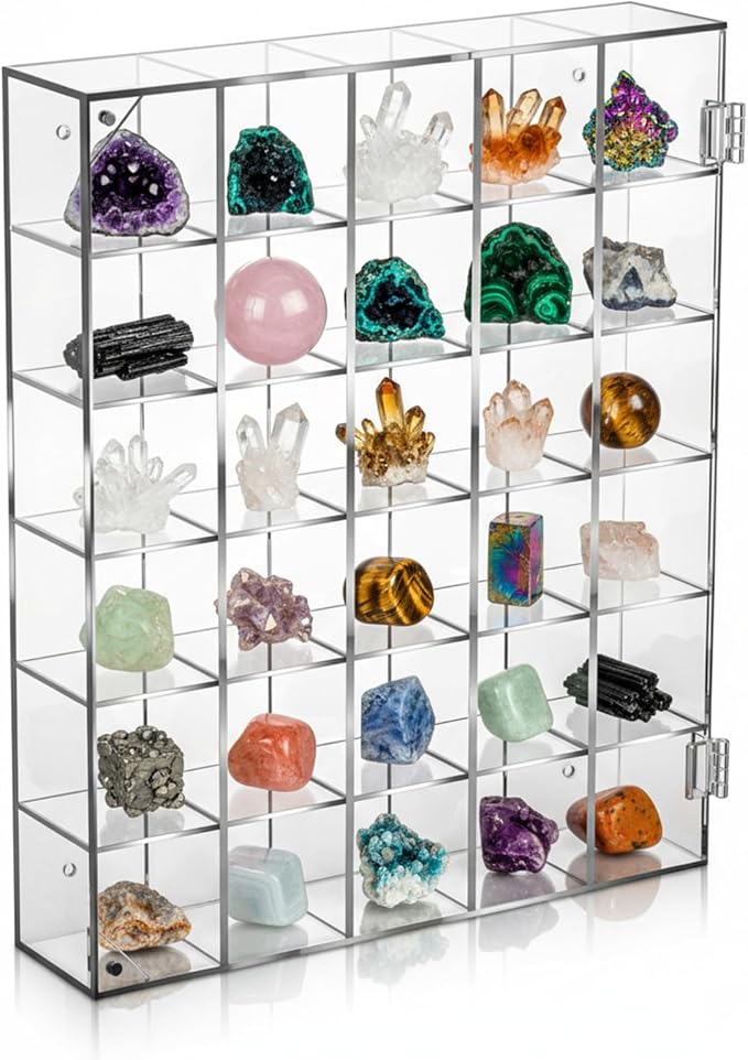 Adjustable Rock Display Case, 30 Grid Clear Acrylic Crystal Display Case by Unknown