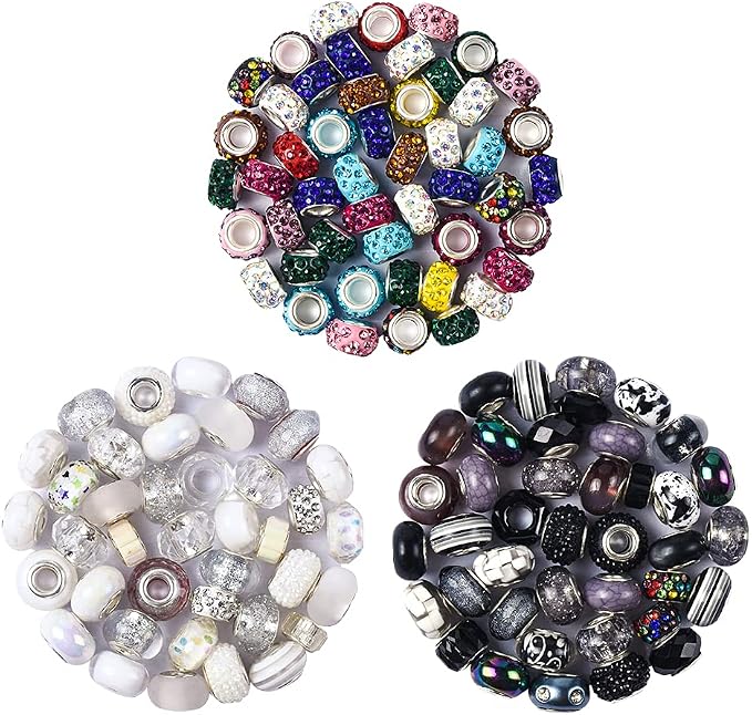 Aipridy Assortment European Large Hole Beads Spacer Beads Rhinestone Craft Beads - Image 2