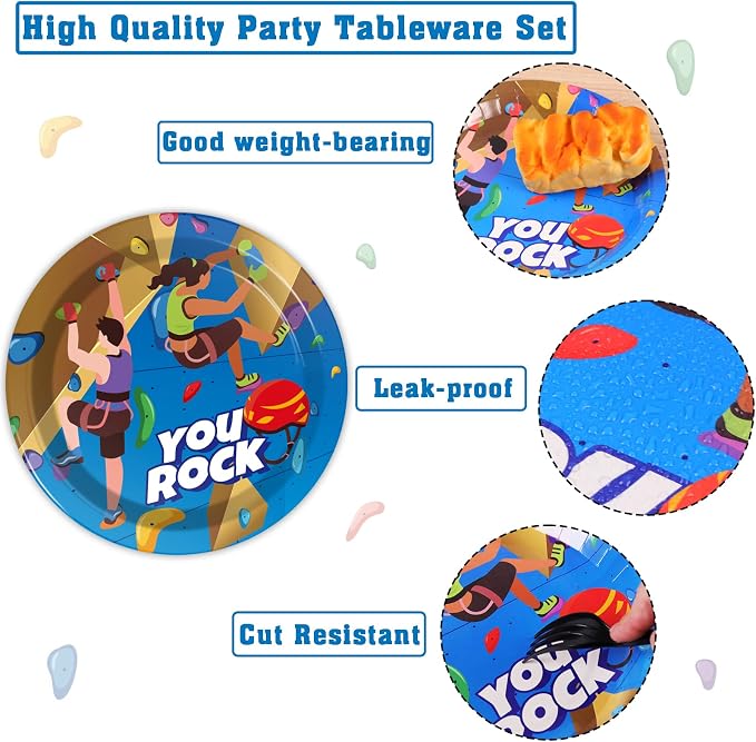 96 Pcs Rock Climbing Party Plates and Napkins Supplies Tableware Disposable - Image 4