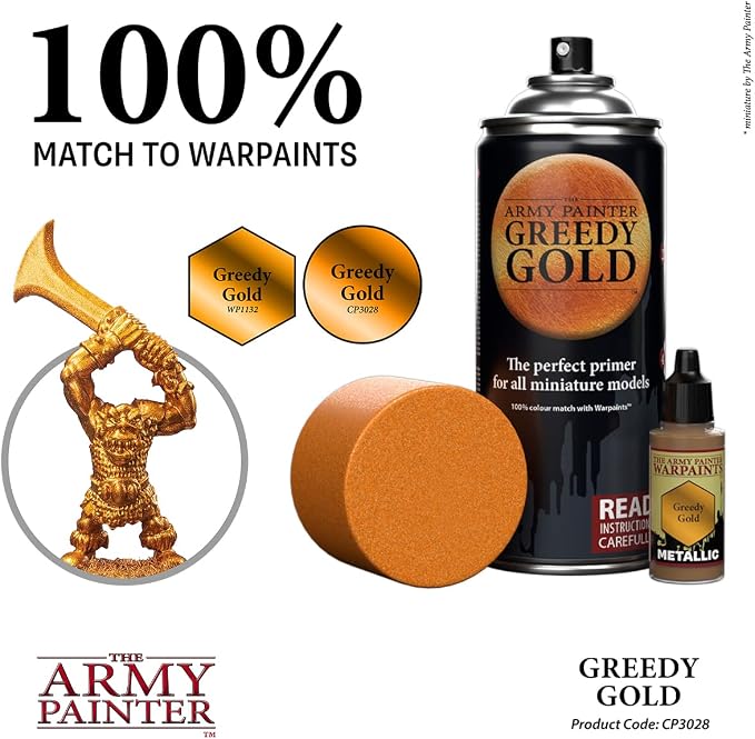 The Army Painter Colour Primer Greedy Gold, 400 mL Acrylic Spray Primer - Image 4