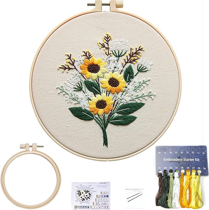 FONNUY Embroidery Kit for Beginners，Plants Flowers Pre-Stamped Pattern Kits for by FONNUY