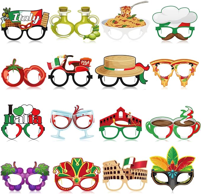 Pajean 32 Pcs Italian Party Decorations Italy Theme Eyeglasses Italian Paper by Pajean