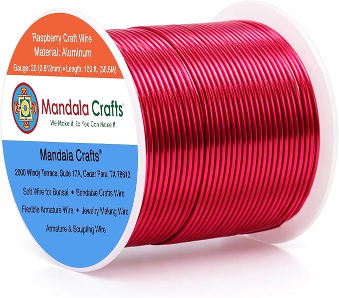 Mandala Crafts 20 Gauge Raspberry Anodized Aluminum Craft Wire, 100 FT | Colored by MandalaCrafts