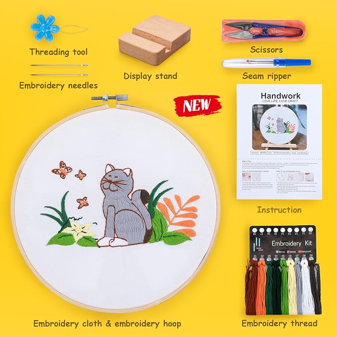 Embroidery Kit for Adult Beginners, Cat Embroidery Kit - Image 2