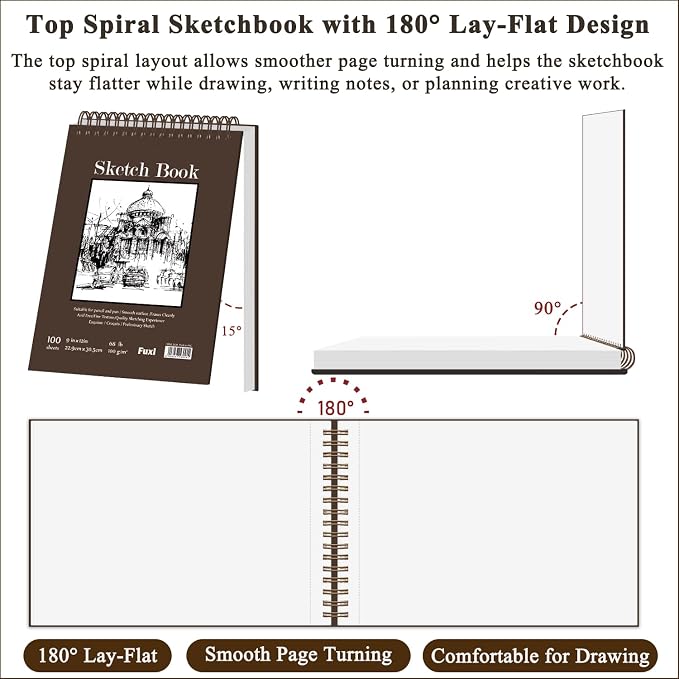 9"X12" Sketch Book Bulk, Top Spiral Bound Sketch Pad, 3 Pack 100 Sheets Each - Image 3