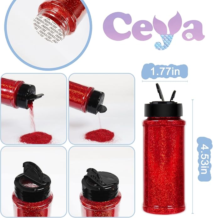 Ceya 3.8oz/ 110g Holographic Ultra Fine Glitter Powder Laser Red Glitter - Image 4