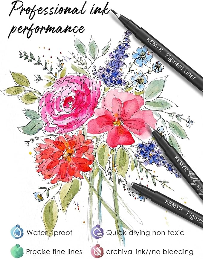 KEMYR 4 Micro Fine liner Drawing Art Pens Calligraphy Pens: 0.5mm Size Black - Image 3