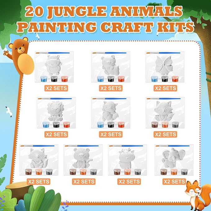 Simgoing 20 Set Jungle Animals Ceramic Painting Kit DIY Ceramic to Paint Your - Image 3