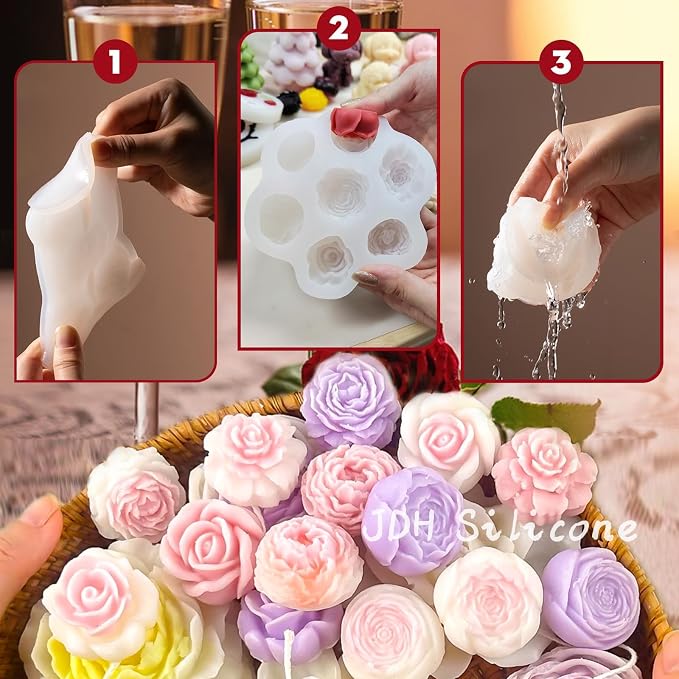 7 Cavity Flower Silicone Molds Valentine's Day Candle Mold Candle Fondant | - Image 6
