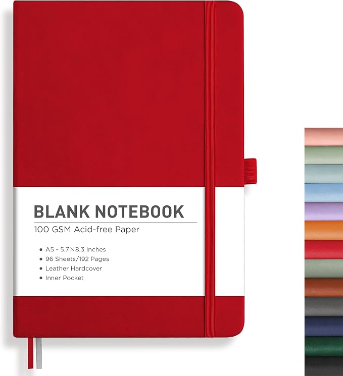 RETTACY Blank Journal Notebook, 192 Pages, A5 Medium Size | Leather Hardcover by RETTACY