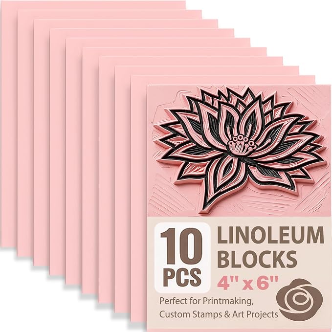 Rubber Linoleum Blocks for Printmaking: 10Pcs 4" x 6" Stamp Carving Kit by YourTrustedCompanionontheCarvingJourney