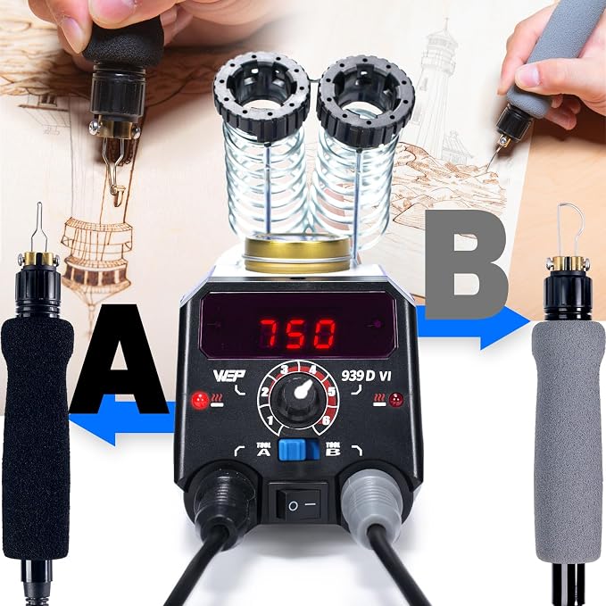 WEP 939D-VI Dual Pen Wood Burning Kit 250-750℃/482-1382℉ A/B Toggle Wood - Image 5