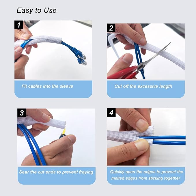 10ft - 1/4 inch Braided Cable Management Sleeve Cord Protector - Self-Wrapping - Image 5