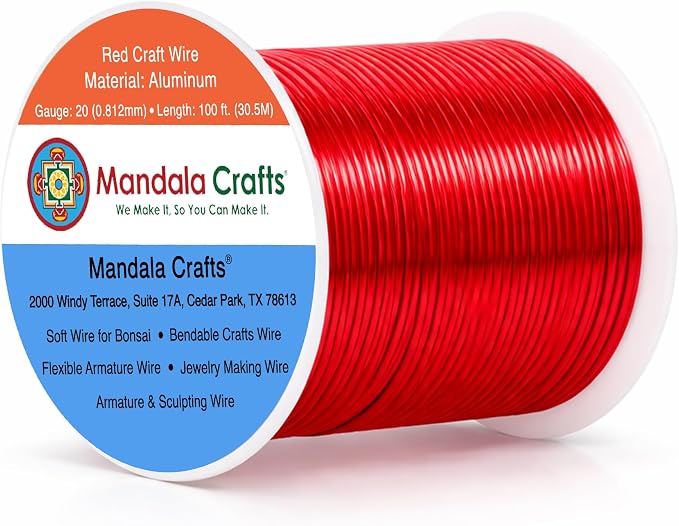 Mandala Crafts 20 Gauge Red Anodized Aluminum Craft Wire, 100 FT | Colored by MandalaCrafts