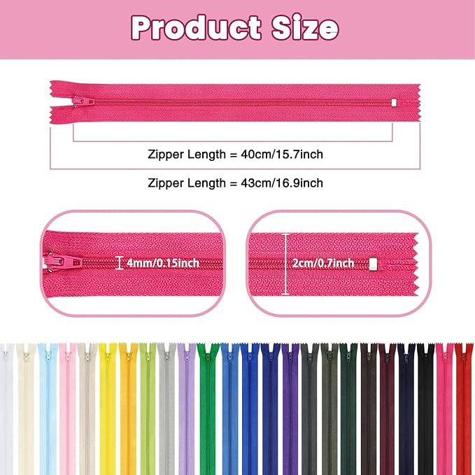 Zippers, DOITEM 48 pcs 40cm/16 Inch Multicolor Nylon Coil Zippers - Image 3