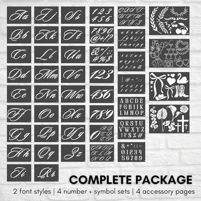 Boutique Calligraphy Stencil Template Kit | 45 Reusable Pieces | Lettering Upper - Image 2