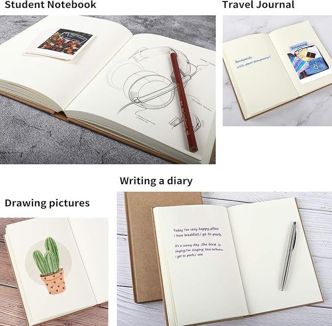 EOOUT 3pcs Blank Notebook, A5 Hardcover Sketchbook 120 Sheets 240 Pages Unlined - Image 5