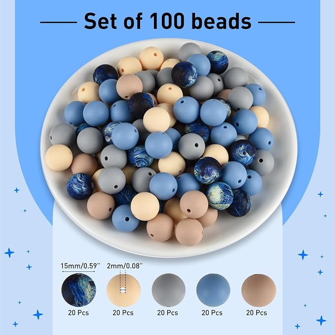 ASTARON 100 Pcs 15mm Silicone Beads - Image 2