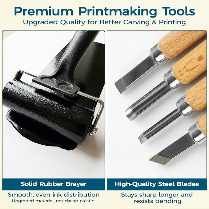 47 Pcs Linocut Kit for Printmaking, Block Printing Kit - Image 4