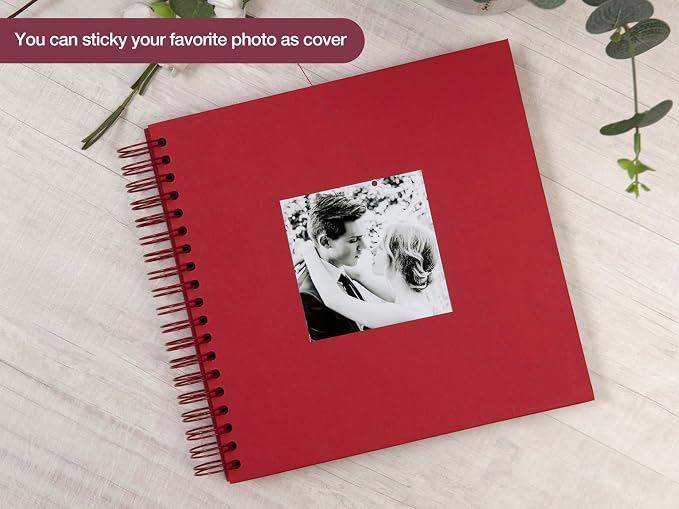 potricher 10 x 10 Inch DIY Scrapbook Photo Album 80 Pages Thick Kraft Blank Red - Image 2