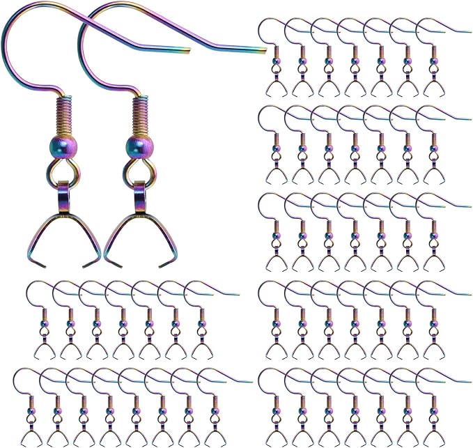 Earring Hooks 50PCS/25Pairs, Stainless Steel Rainbow Ear Wires Fish Hooks by MENKEY