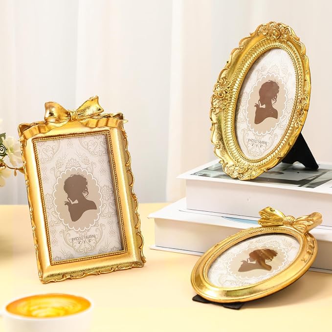 Vicenpal 3 Pcs Tiny Picture Ornate Frames 4 x 6 Inch Small Vintage Oval Picture - Image 2