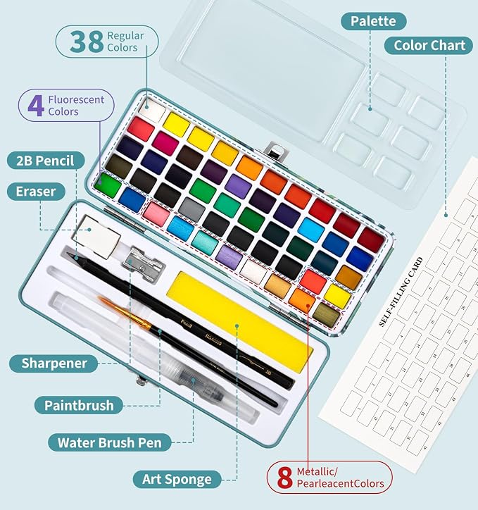 Watercolor Workbook Animals, Water Coloring Book, 12 Different Patterns of - Image 3