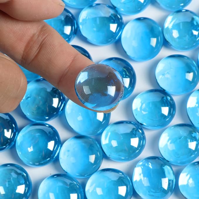 0.5 lb Light Blue Glass Beads for Vases, Glass Pebbles, Flat Marbles Stones for - Image 3