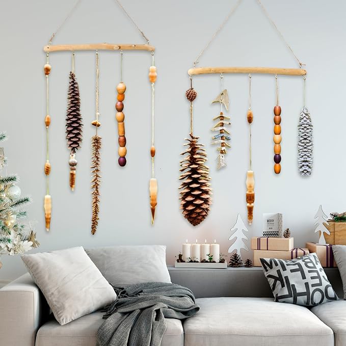 Chunful 4 Pcs 15 Inch Driftwood Wall Hanging Jewelry Hanger Rustic Wood Logs - Image 6