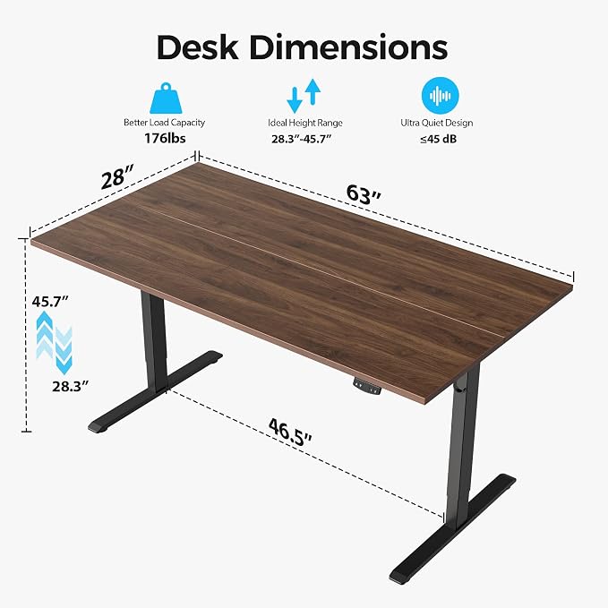 Agilestic Electric Standing Desk, 63 x 28 Inches Height Adjustable Desk - Image 8