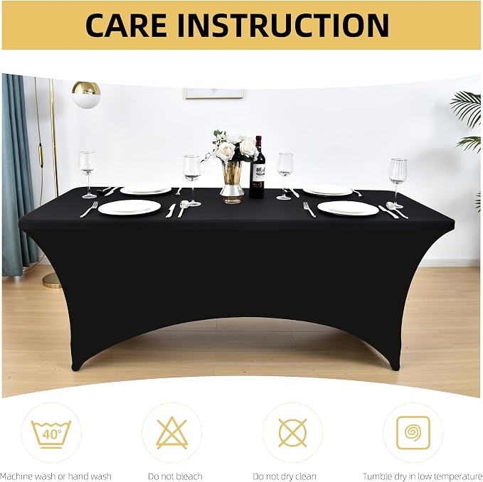 10-Pack 4ft Black Spandex Table Covers - Image 6