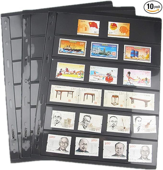 MUDOR Stamp Pages for Stamp Collection Album Binder Book, 10 Sheet 6 Rows | by MUDOR