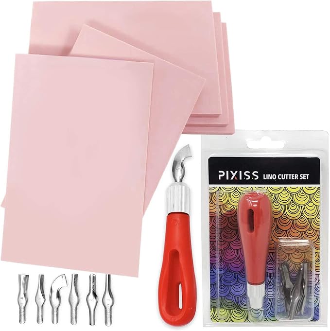 Stamp Pads for Rubber Stamps 5-Pack and Rubber Stamp Carving Tools by PIXISS