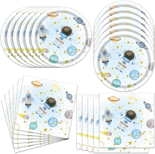 40Pcs Blue Outer Space Birthday Party Decorations Plates and Napkins by Unknown