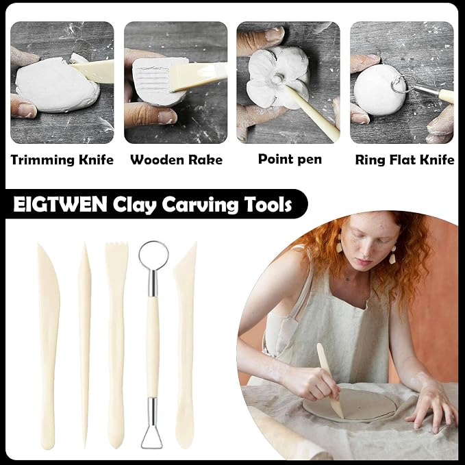 EIGTWEN 100ml Air Dry Clay Glaze and 29pcs Clay Tools Kit, Gloss Varnish | - Image 4