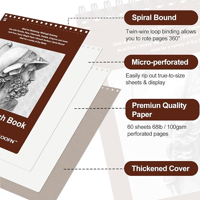 5 Pack Small Sketch Book, 5.5x8.5 Inch Top Spiral Sketchbook 60 Sheets Each - Image 3