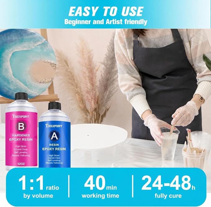 Teexpert Epoxy Resin Crystal Clear: 64OZ Epoxy Resin kit Fast Curing Heat - Image 5