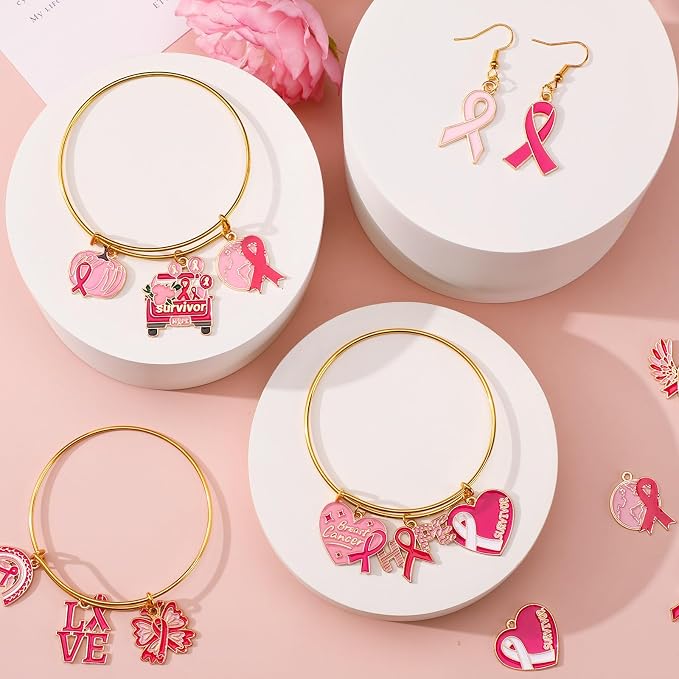 SANNIX 110Pcs Breast Cancer Charms, Breast Cancer Awareness Enamel Charm - Image 3